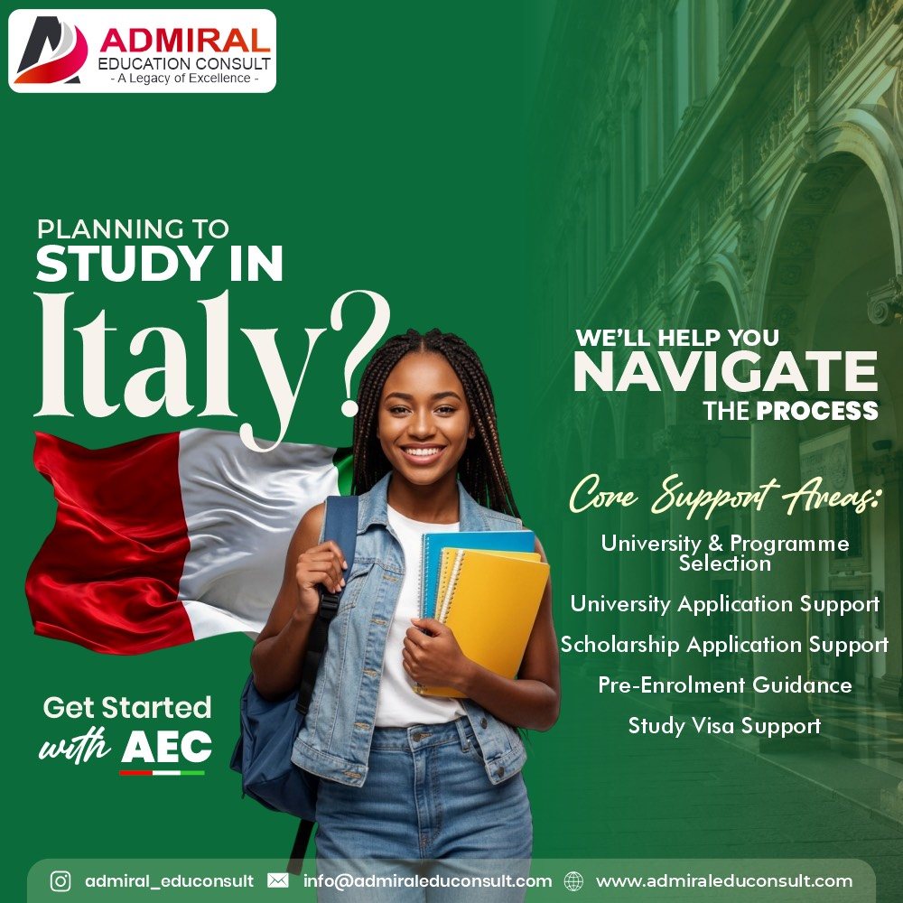 Planning to study in Italy? We'll help you navigate the process. Core support areas: university and programme selection, university application support, scholarship application support, pre-enrolment guidance and study visa support.