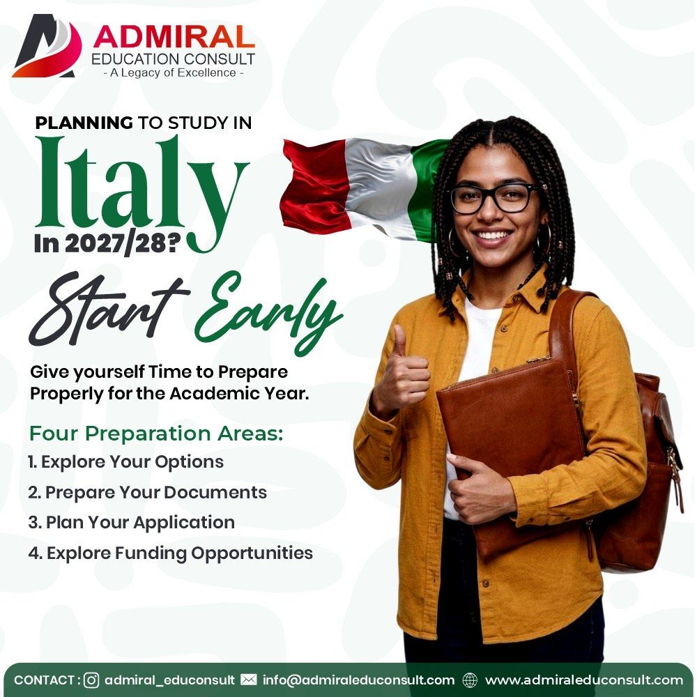 Planning to study in Italy in 2027/28? Start early. Four preparation areas: explore your options, prepare your documents, plan your application and explore funding opportunities.